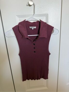Madewell Sleeveless Ribbed Polo Tank - Mauve